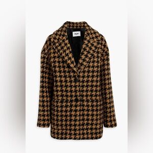 MSGM Houndstooth Wool Boucle Tweed Coat in Camel/Black